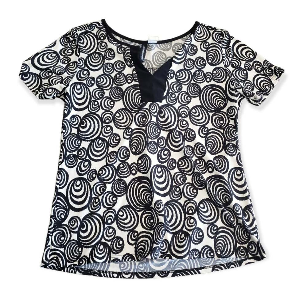 Jason Maxwell Black & White Geometric Short Sleeved Blouse / Shirt | Size PL
